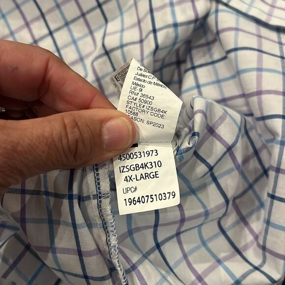 Izod Long Sleeve Checkered Button Down Collared Shirt Size 4X Purple and Blue - Picture 4 of 9
